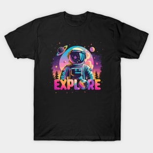 "EXPLORE" Astronaut neon galaxy T-Shirt